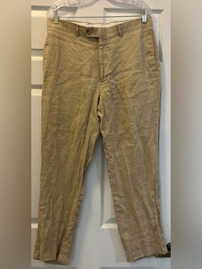 Pronto Uomo Men’s Tan 100% linen pants, 34 x 28.